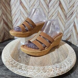 Mila Paoli Leather Wedge Sandals Heels Suede with Diamond Bling Women's 8